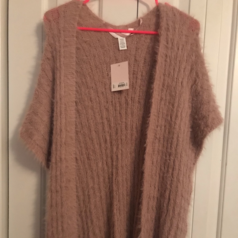 Furry, mid arm length sleeve cardigan